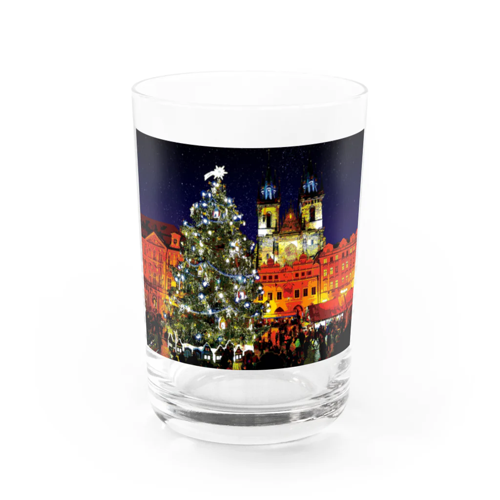 GALLERY misutawoのプラハ 夜のクリスマスツリーとティーン教会 Water Glass :front