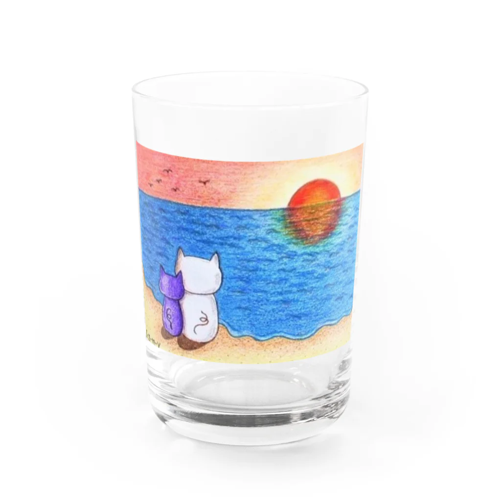 I-z-m-y's worksの沈みゆく夕日を見つめるネコ ～二人の世界～ Water Glass :front