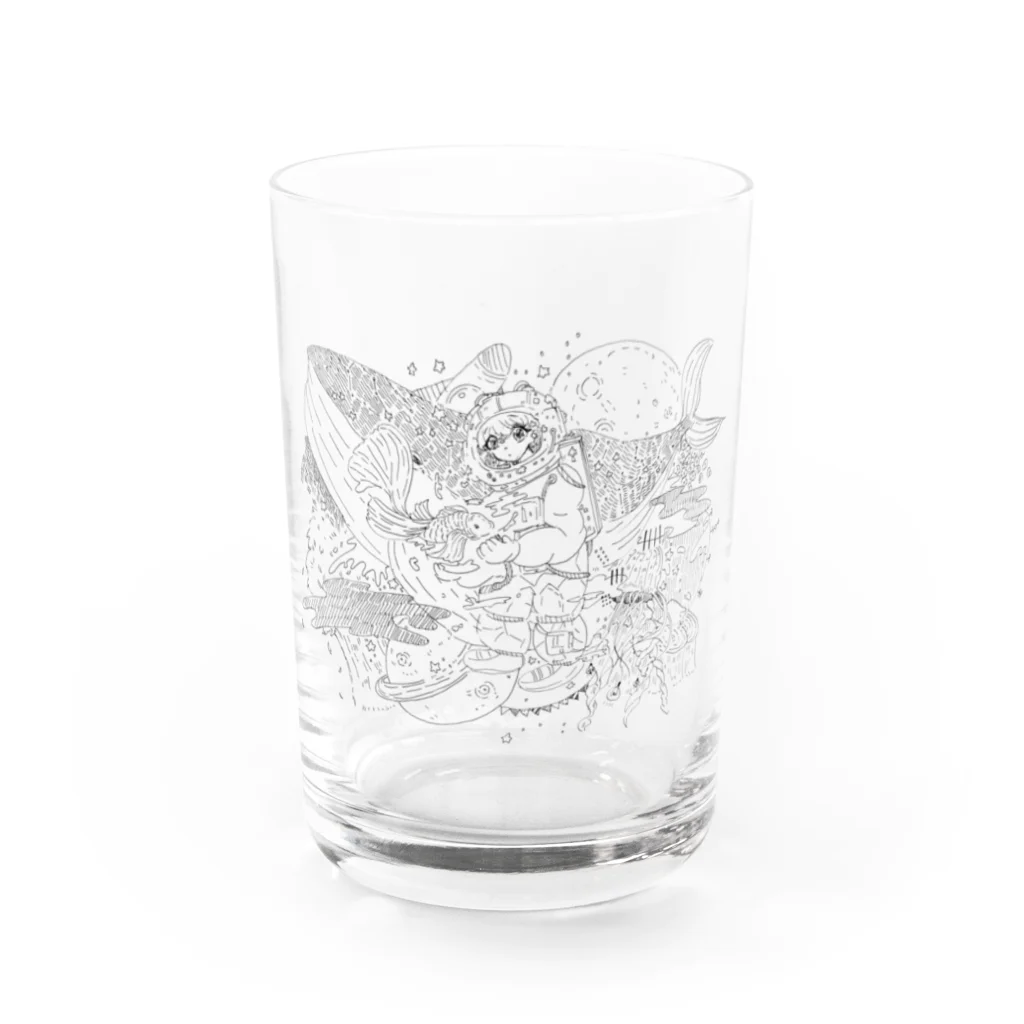 ムニエルのイラストのごちゃ絵 男の子 宇宙 海 Water Glass :front