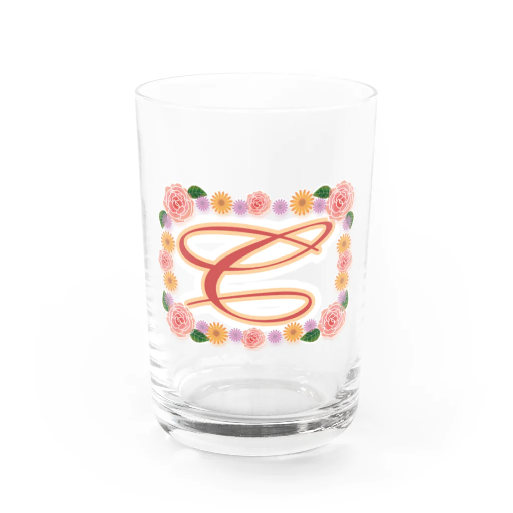 ロゴTシャツのひよこ堂のフラワー イニシャル C  ”ち”で始まる名前 Water Glass :front