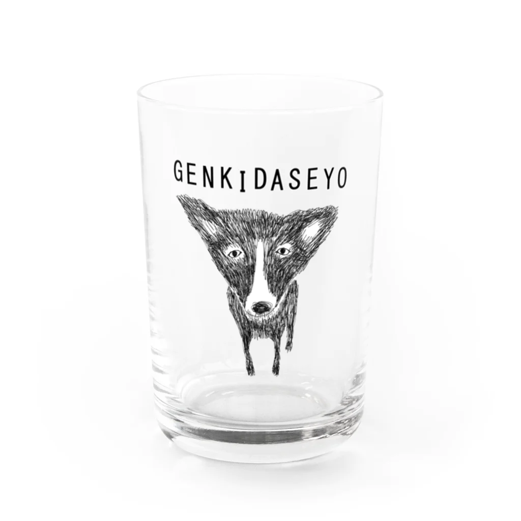 NIKORASU GOのユーモアメッセージデザイン「元気だせよ」 Water Glass :front