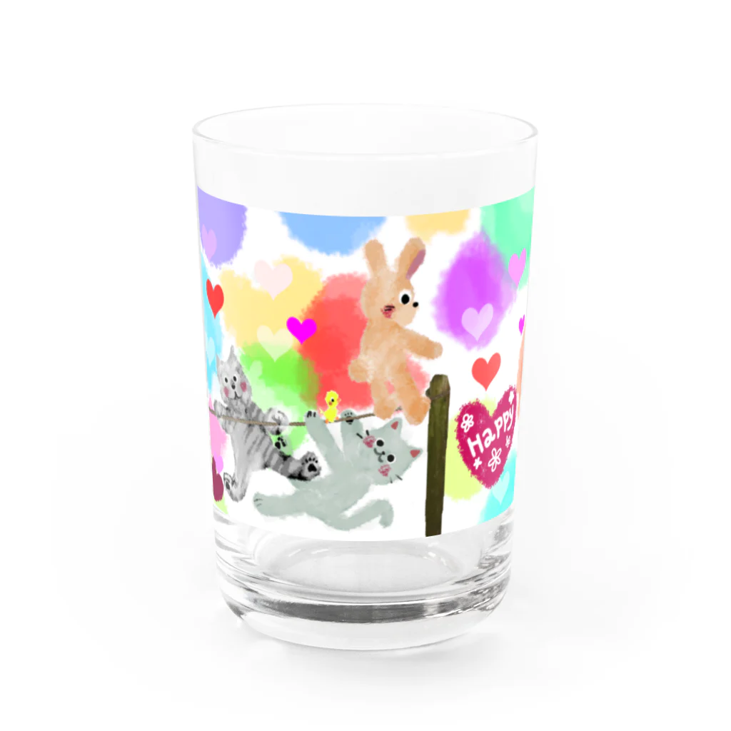 🤍一ノ瀬 彩 🐇⸒⸒ suzuri支店🤍のゆめかわアニマル:ハート【犬猫鳥兎】 Water Glass :front