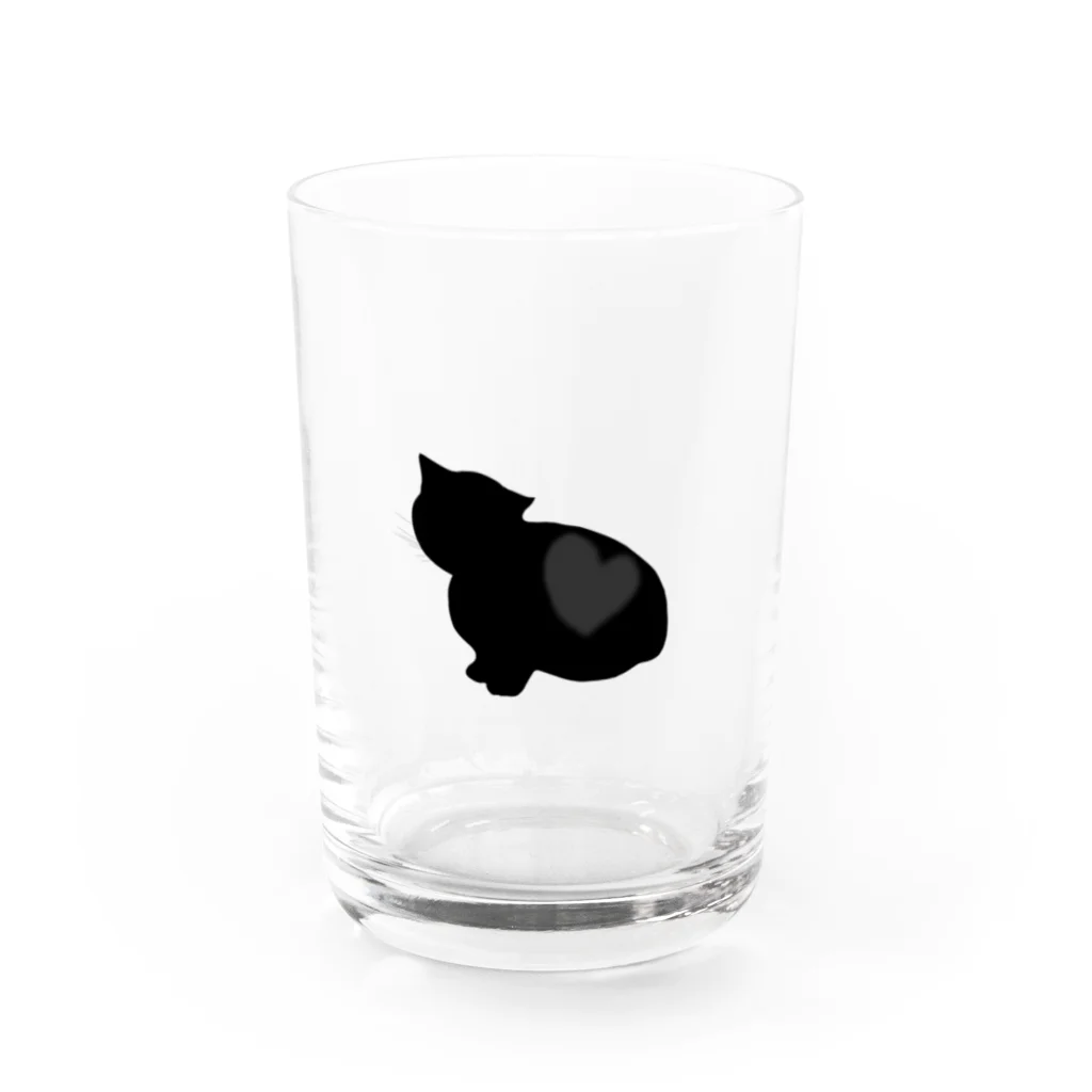 にゃんぽ　はぴねすのハート柄の猫　マンチカンシルエット グラス前面