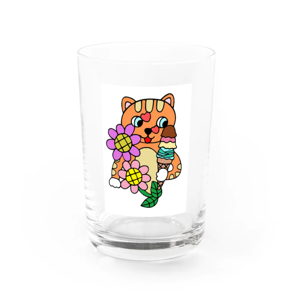FANTASY PAPERARTの猫さん　アイスとお花 グラス前面