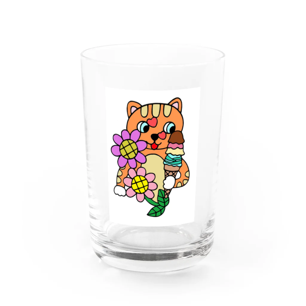 FANTASY PAPERARTの猫さん　アイスとお花 Water Glass :front