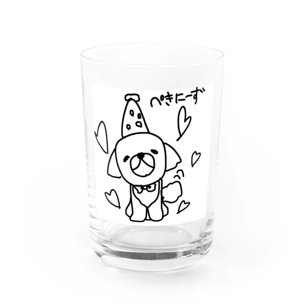 ペコりんショップのハートがたくさん、とんがり帽子のペキニーズさん Water Glass :front