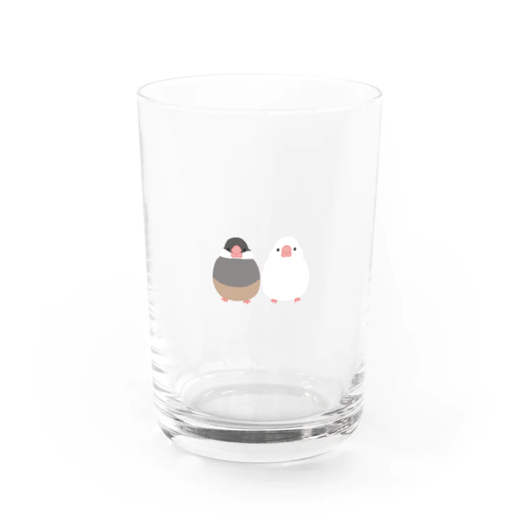 雛乃の文鳥グッズ屋さんの仲良し文鳥さんシリーズ Water Glass :front