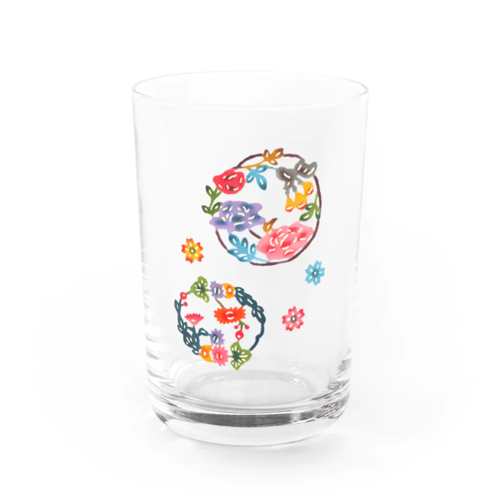 紅型キジムナー工房・コトリンチュの紅型柄・丸牡丹 Water Glass :front