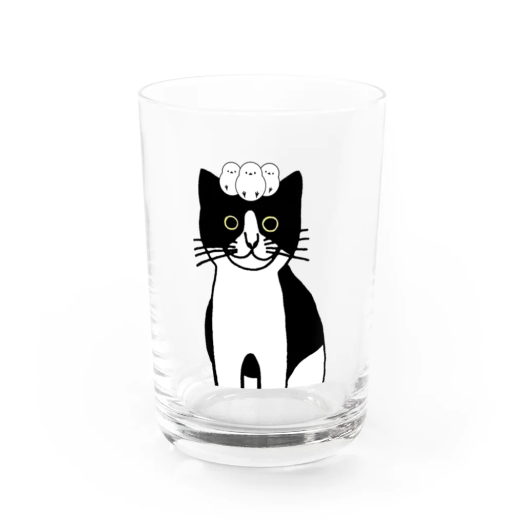 aiueoneko358のハチワレちゃんとシマエナガ Water Glass :front