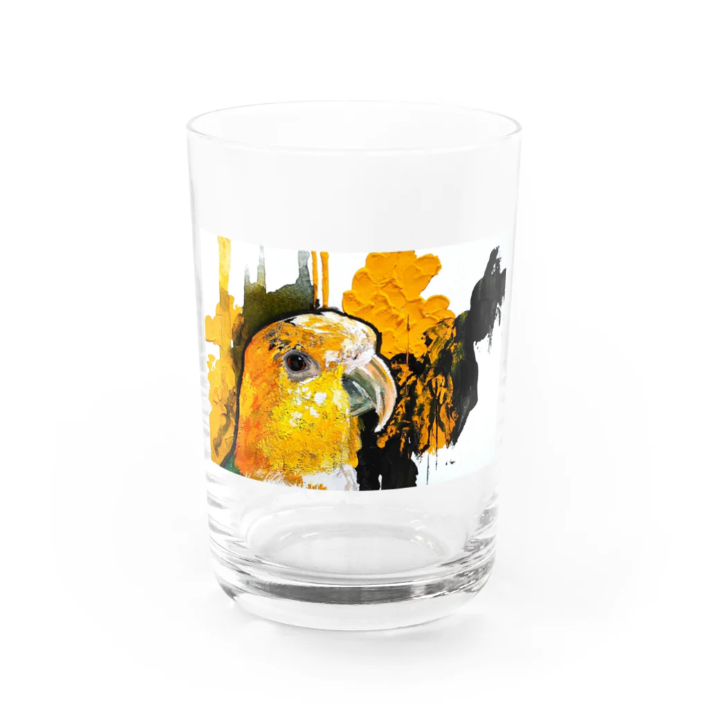 癒しのシロハラインコ 鳥まみれのシロハラインコ アート風 カラー Water Glass :front