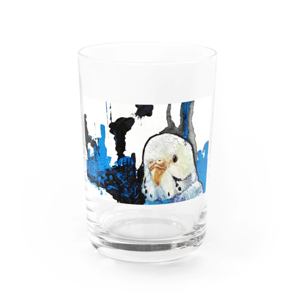 癒しのシロハラインコ 鳥まみれのセキセイインコ アート風 Water Glass :front