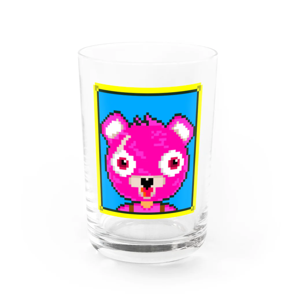 Cartoon☆style☆Fortniteのピンクのくまちゃんドット絵 Water Glass :front