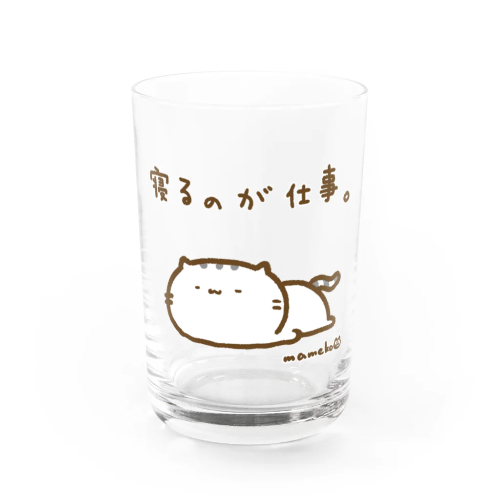 まめこ'ずショップの寝るのが仕事なねこ Water Glass :front