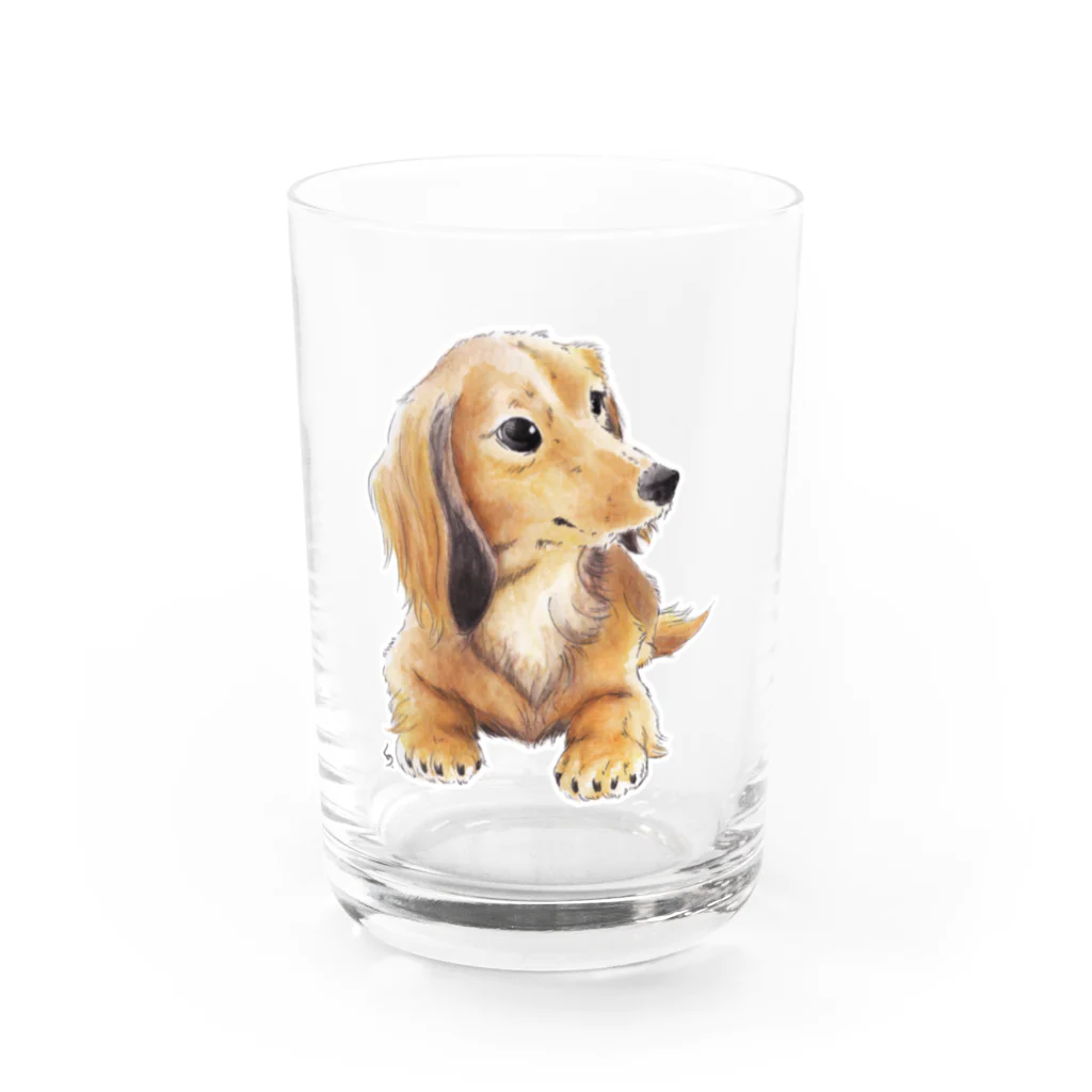 しの.＠流浪創具師EMANONの顔上げミニチュアダックス Water Glass :front