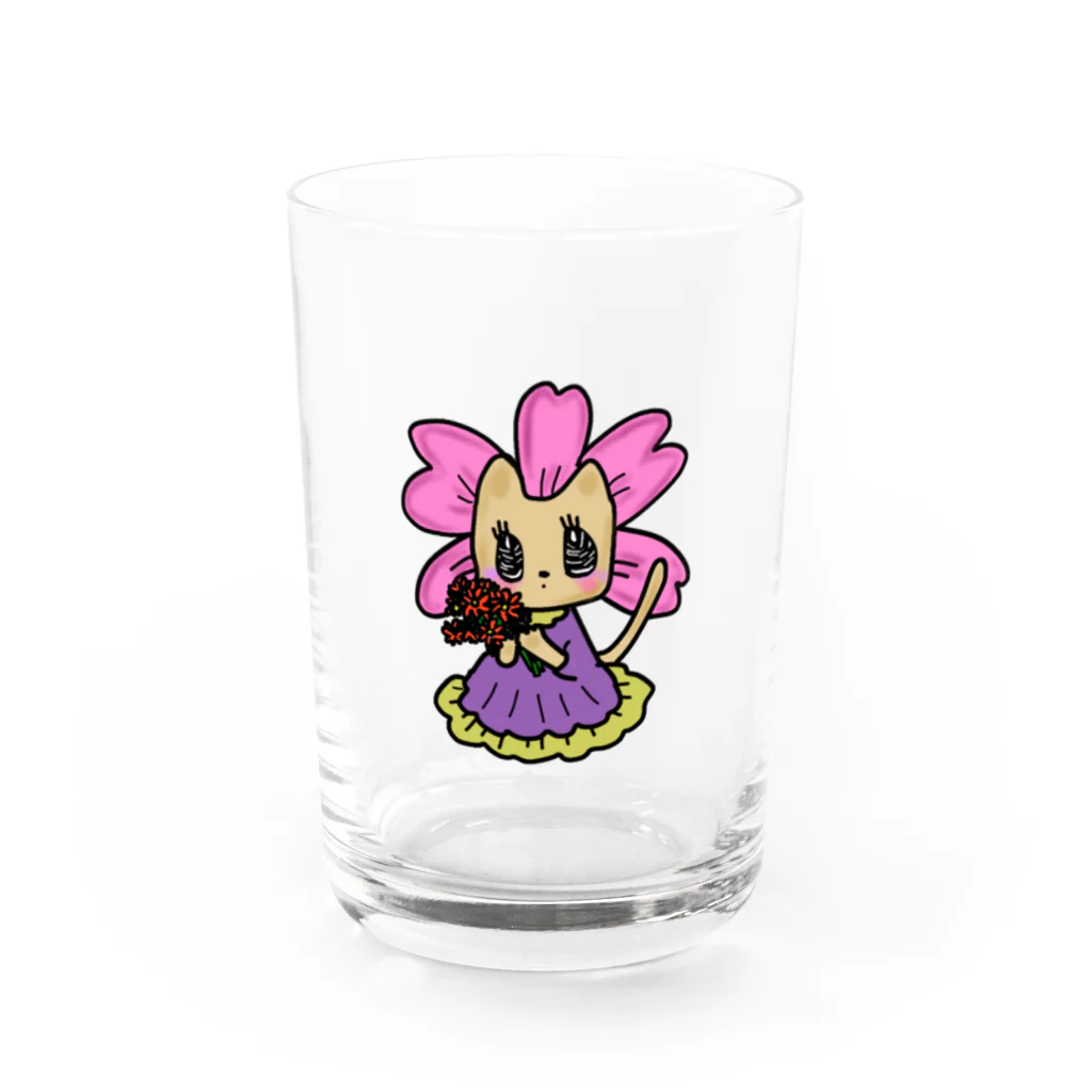 まぁるいせかいのレトロさくらにゃんこ Water Glass :front