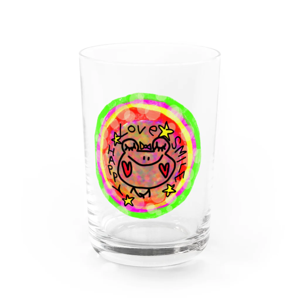 カエルモチーフオリジナル制作専門店の虹♡♡Happyなカエルちゃん Water Glass :front