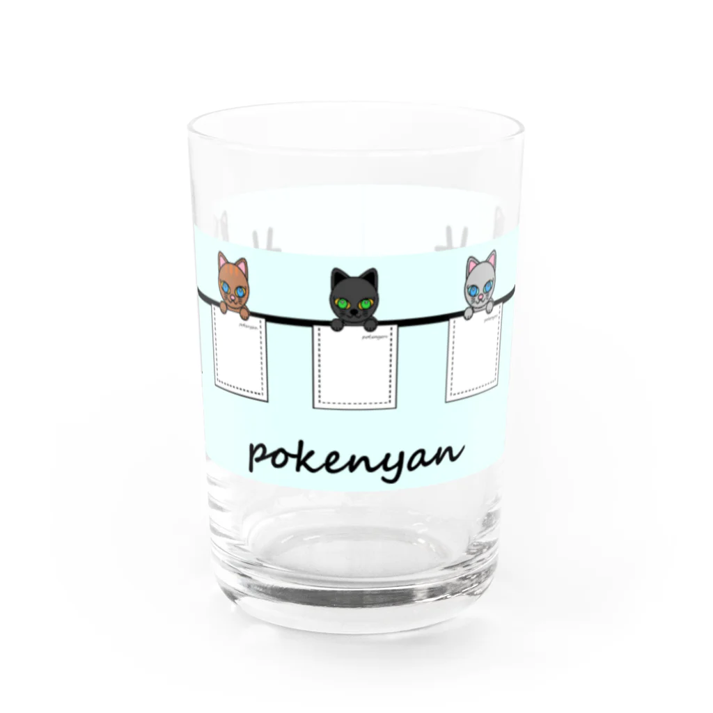 猫部のねこ　pokenyan5　黒猫　ロシアンブルー　ハチワレ　サバトラ　三毛猫 Water Glass :front