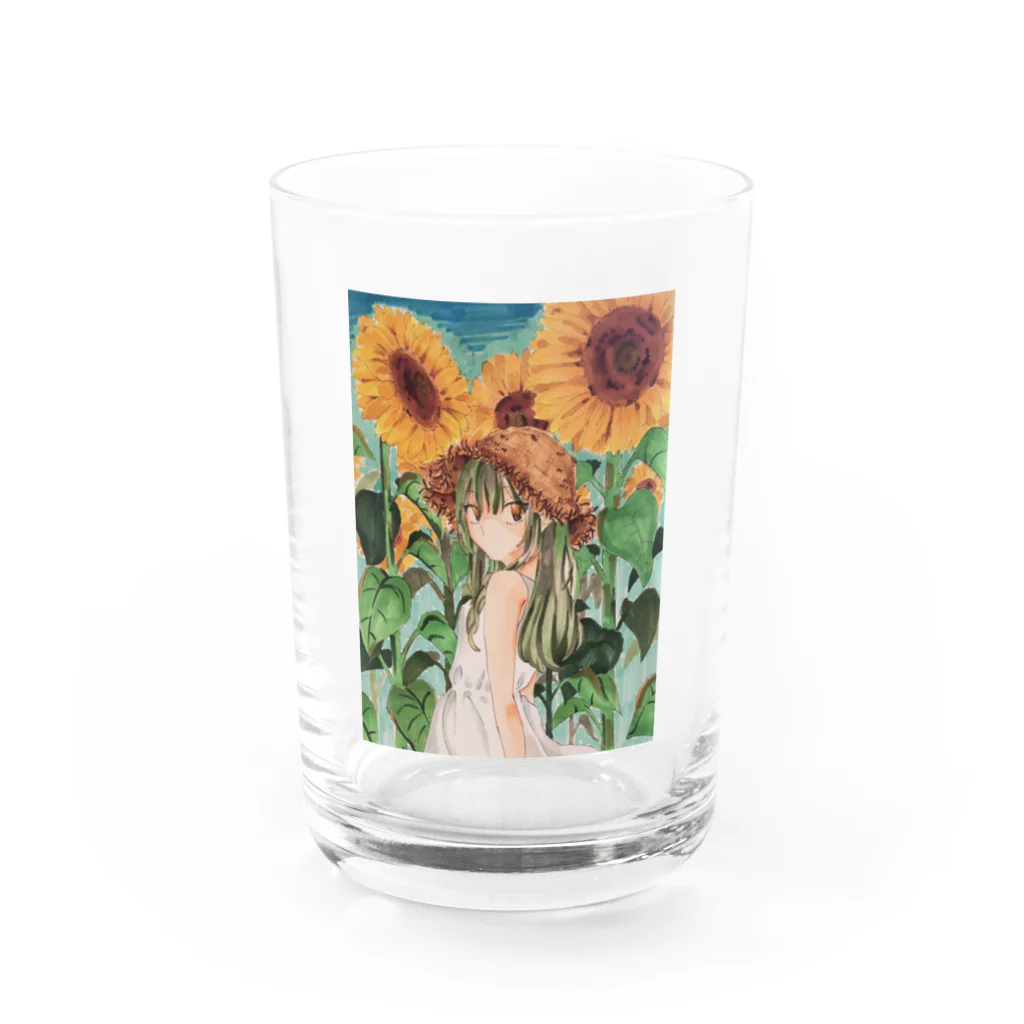 そると。の店の青空の向日葵ちゃん Water Glass :front