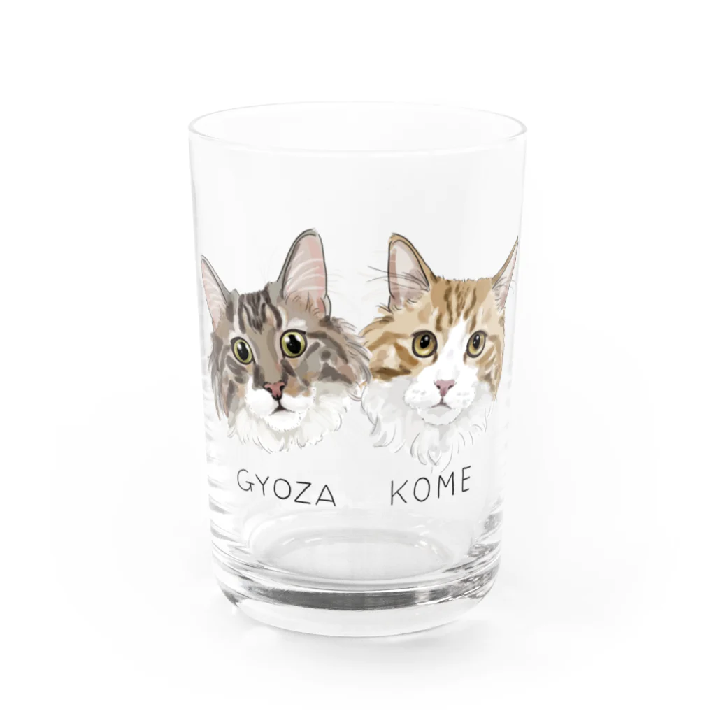 みきぞーん｜保護猫 ミッキー画伯と肉球とおともだちのgyoza&kome Water Glass :front