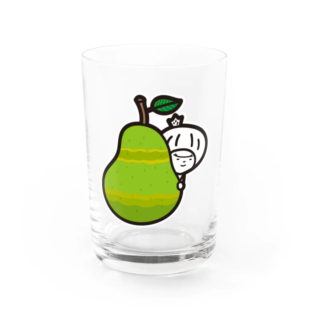 きくのらくがきの洋梨ときく グラス前面