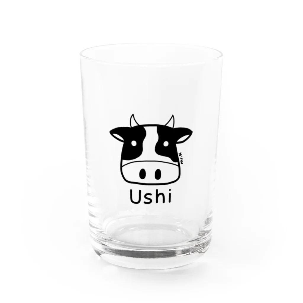 MrKShirtsのUshi (牛) 黒デザイン Water Glass :front
