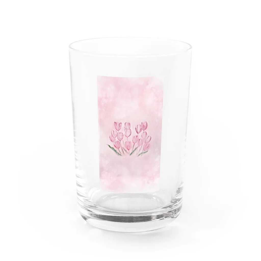 R’sのピンクのチューリップ Water Glass :front