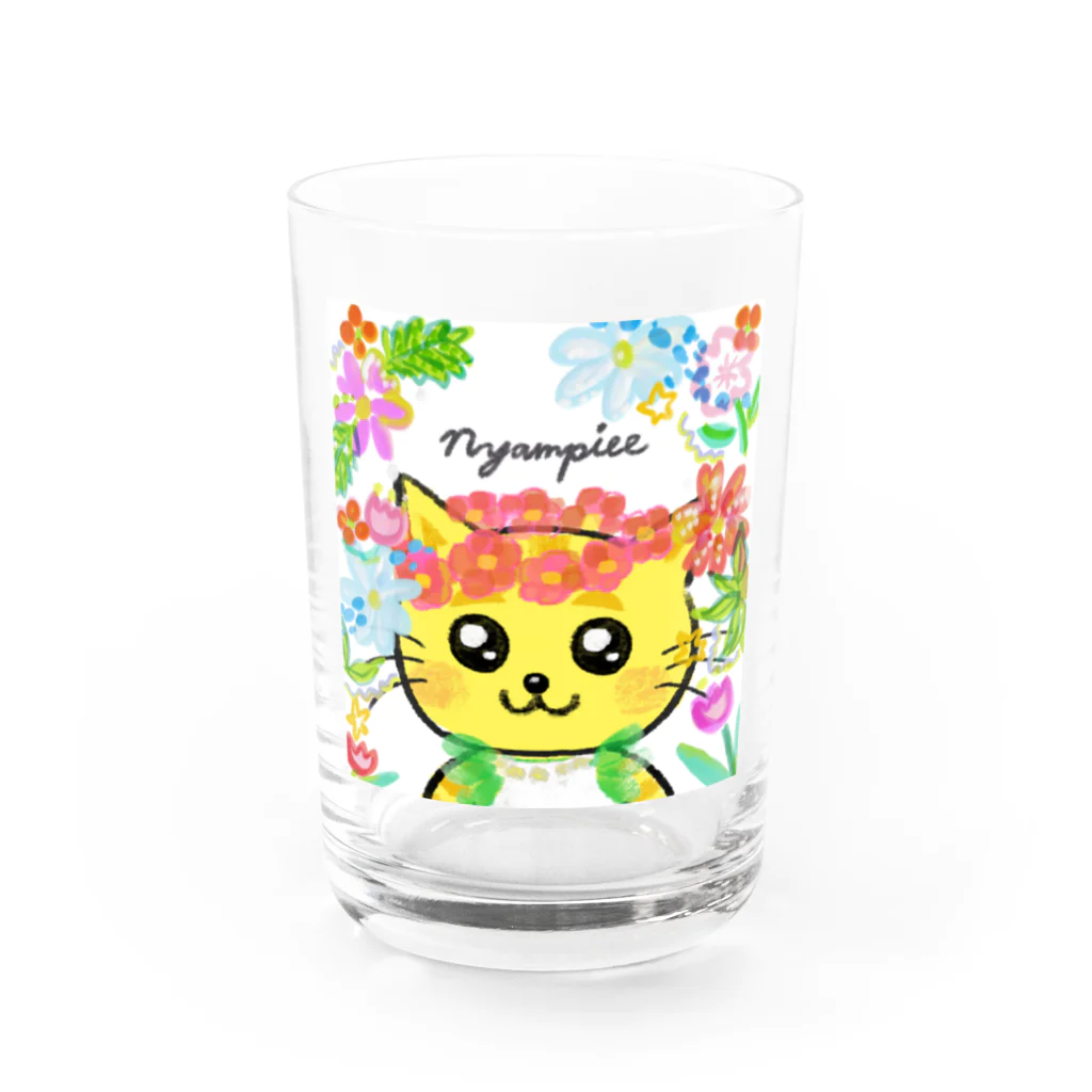 にゃんぴーのお花のうるにゃん（アップ） Water Glass :front