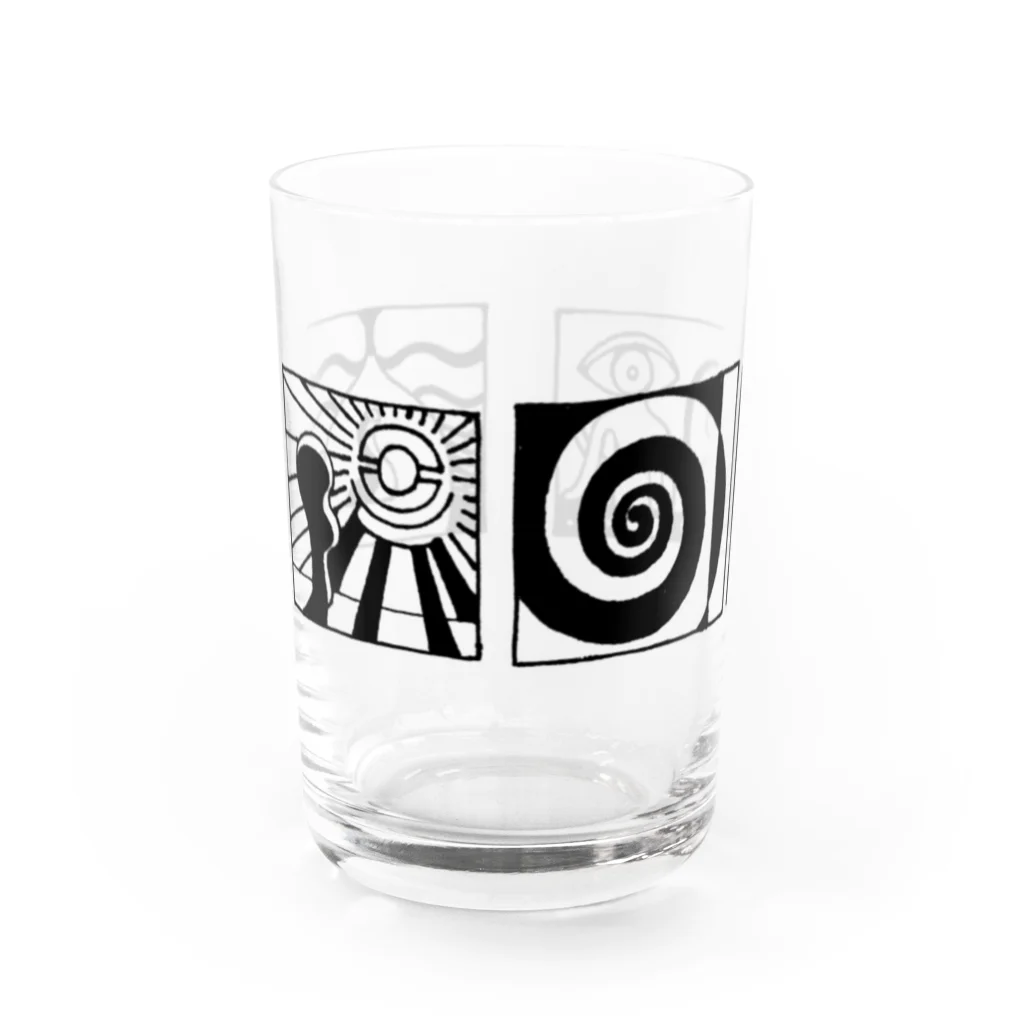 太陽の眼の太陽の眼 文字絵(黒/横長) Water Glass :front