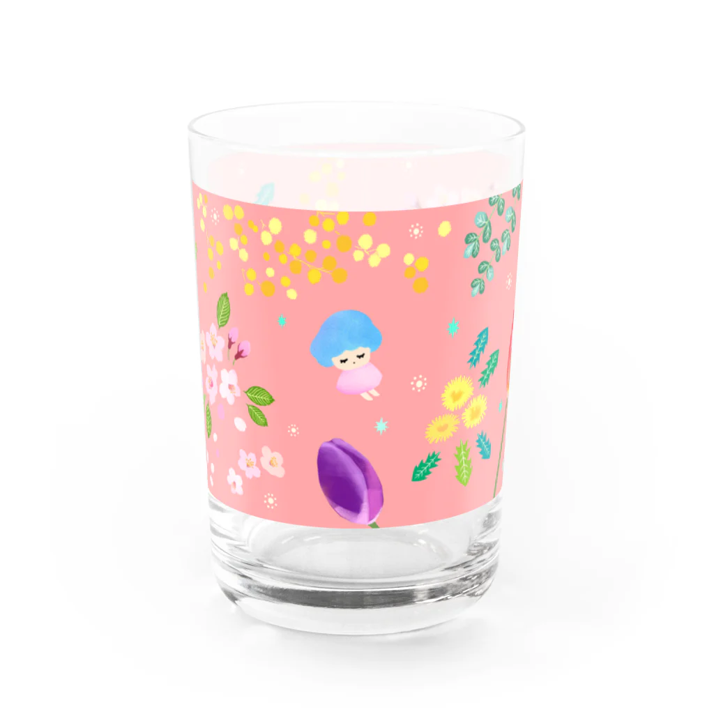 ishimorinacoの春の花とヤスミちゃん(ピンク) Water Glass :front