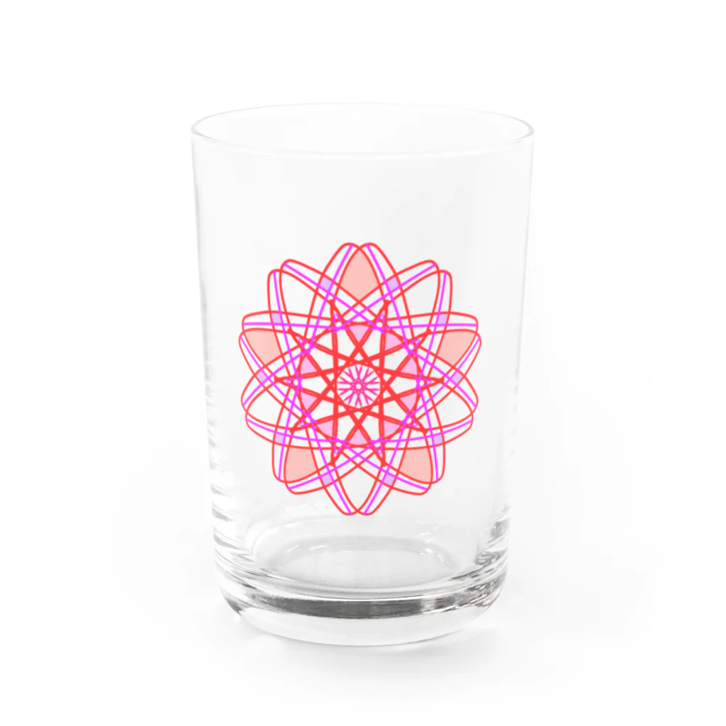 おもちの家の赤とピンクの幾何学模様　花 Water Glass :front