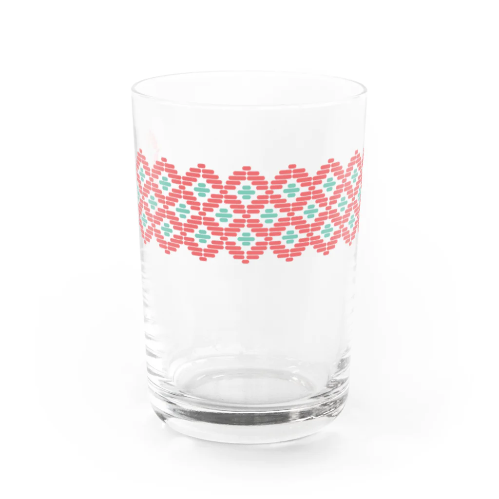 工房 クレーンの【 花畑 】レトロなこぎん刺しグラス (ピンク×ミント) Water Glass :front