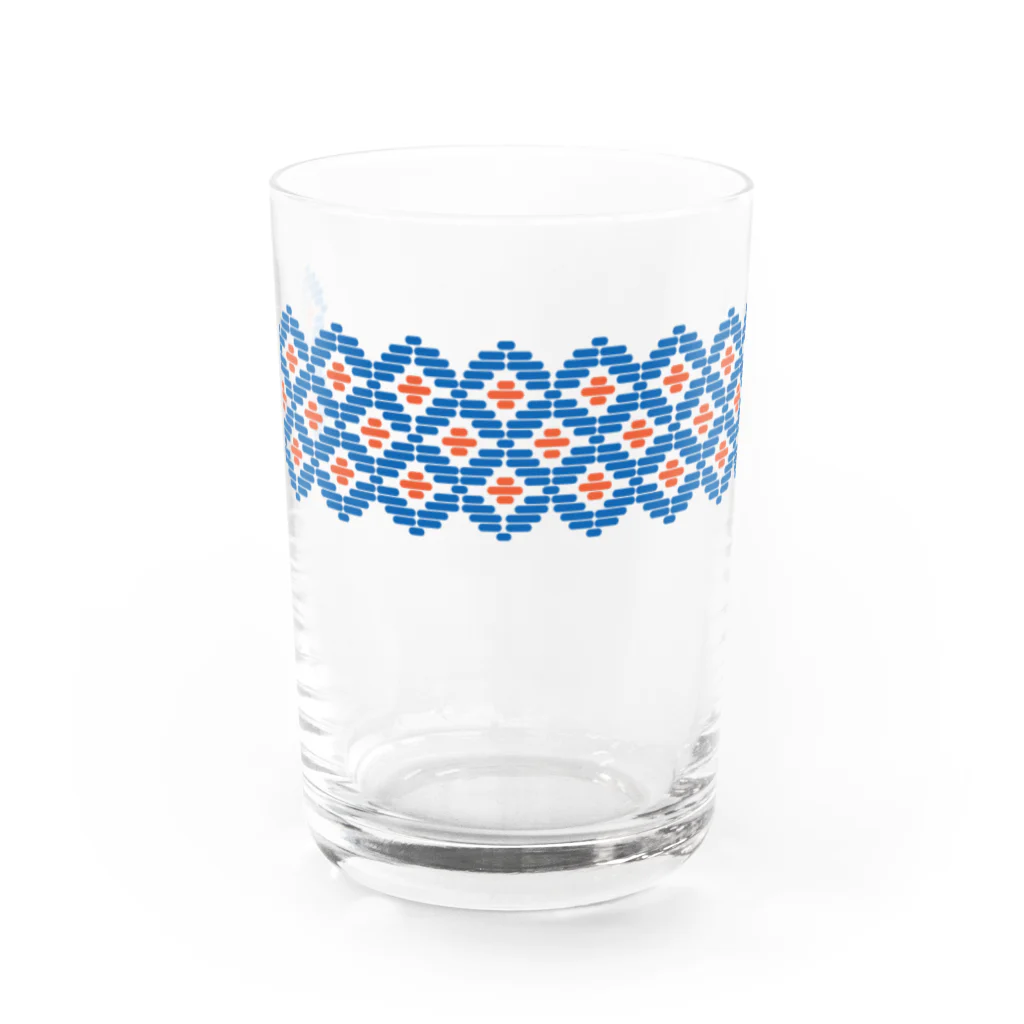 工房 クレーンの【 花畑 】レトロなこぎん刺しグラス (ブルー×オレンジ) Water Glass :front