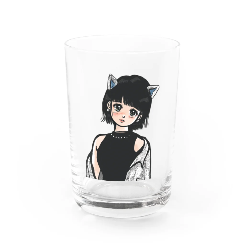ぺろぺろっの黒猫ちゃん Water Glass :front