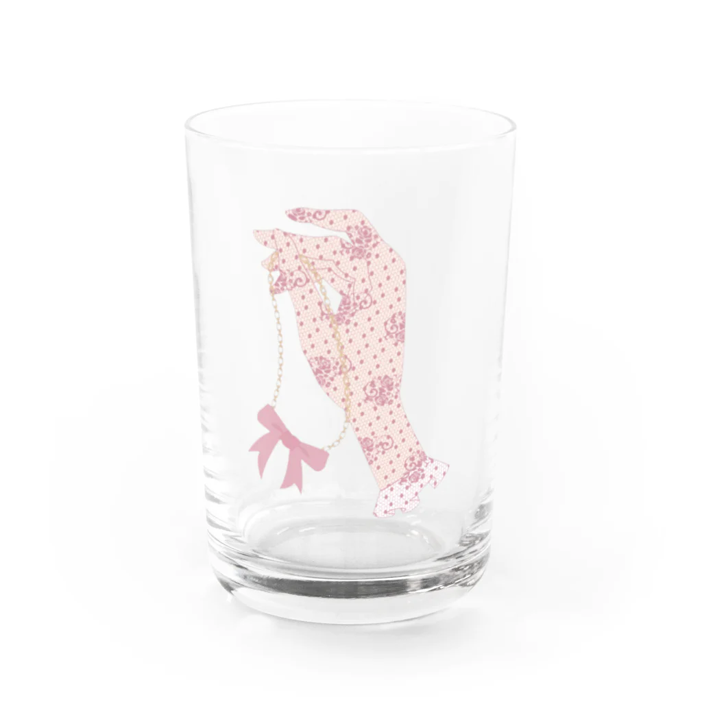 hyu-ge（イラスト）のグローブ　pink Water Glass :front