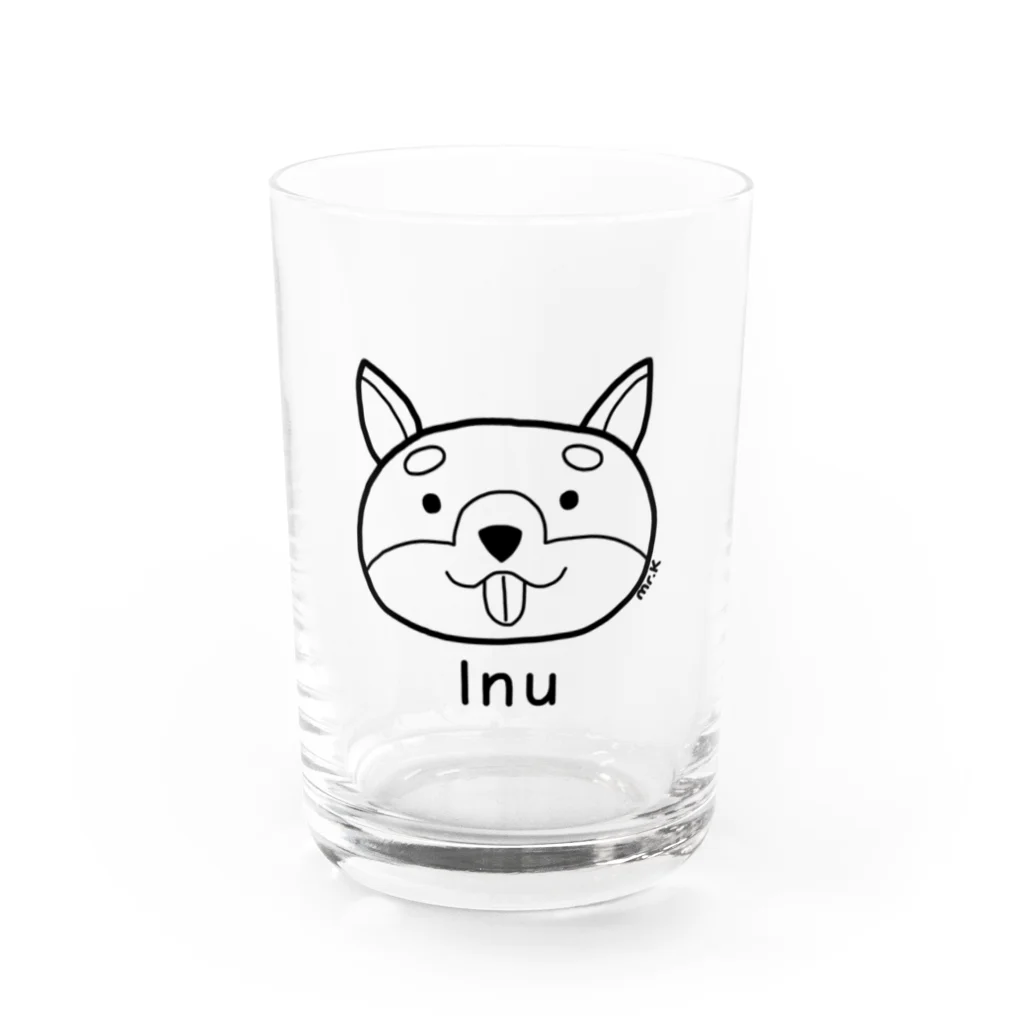 MrKShirtsのInu (犬) 黒デザイン Water Glass :front