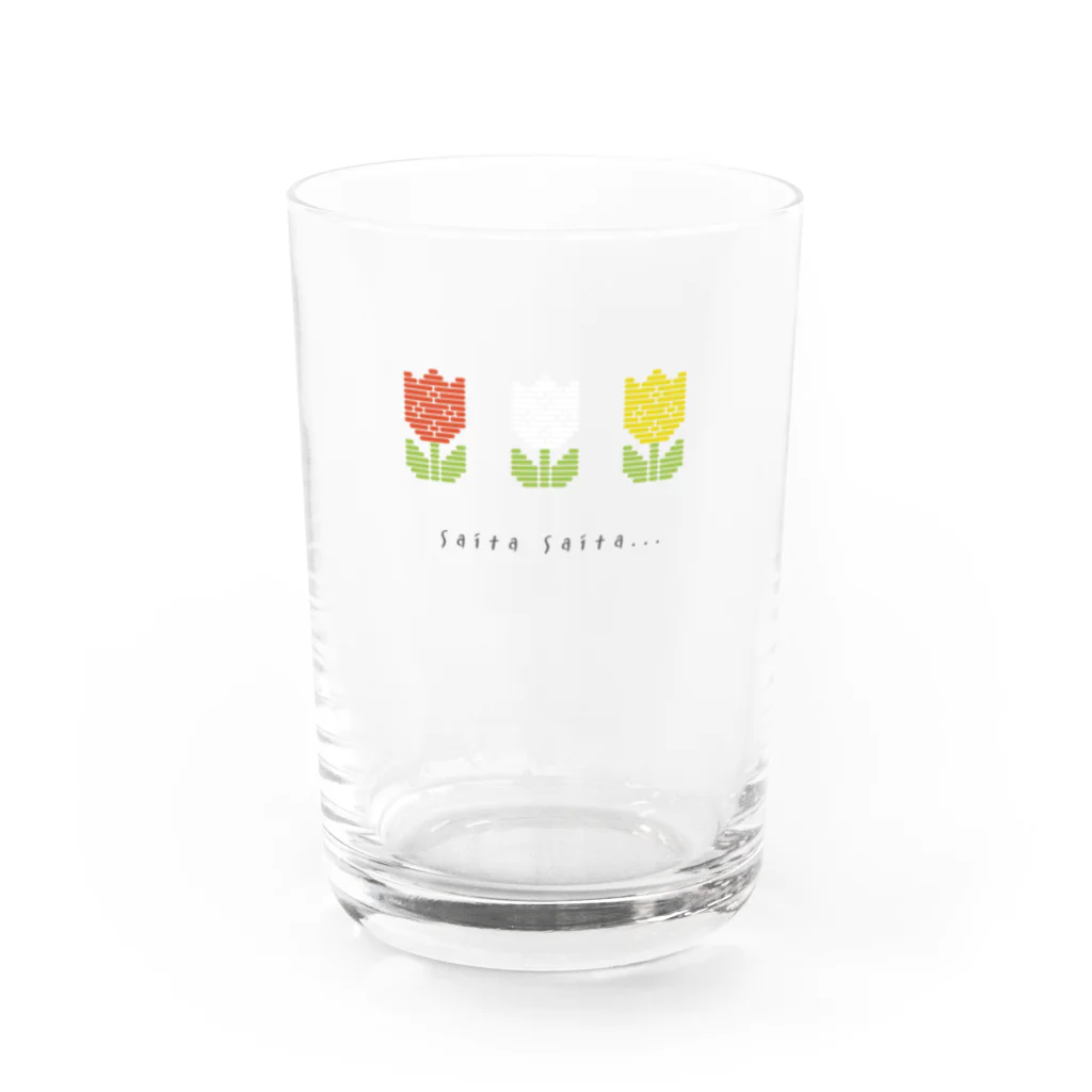 工房 クレーンの【チューリップ】韓国レトロなこぎん刺しグラス Ι 赤白黄色 Water Glass :front