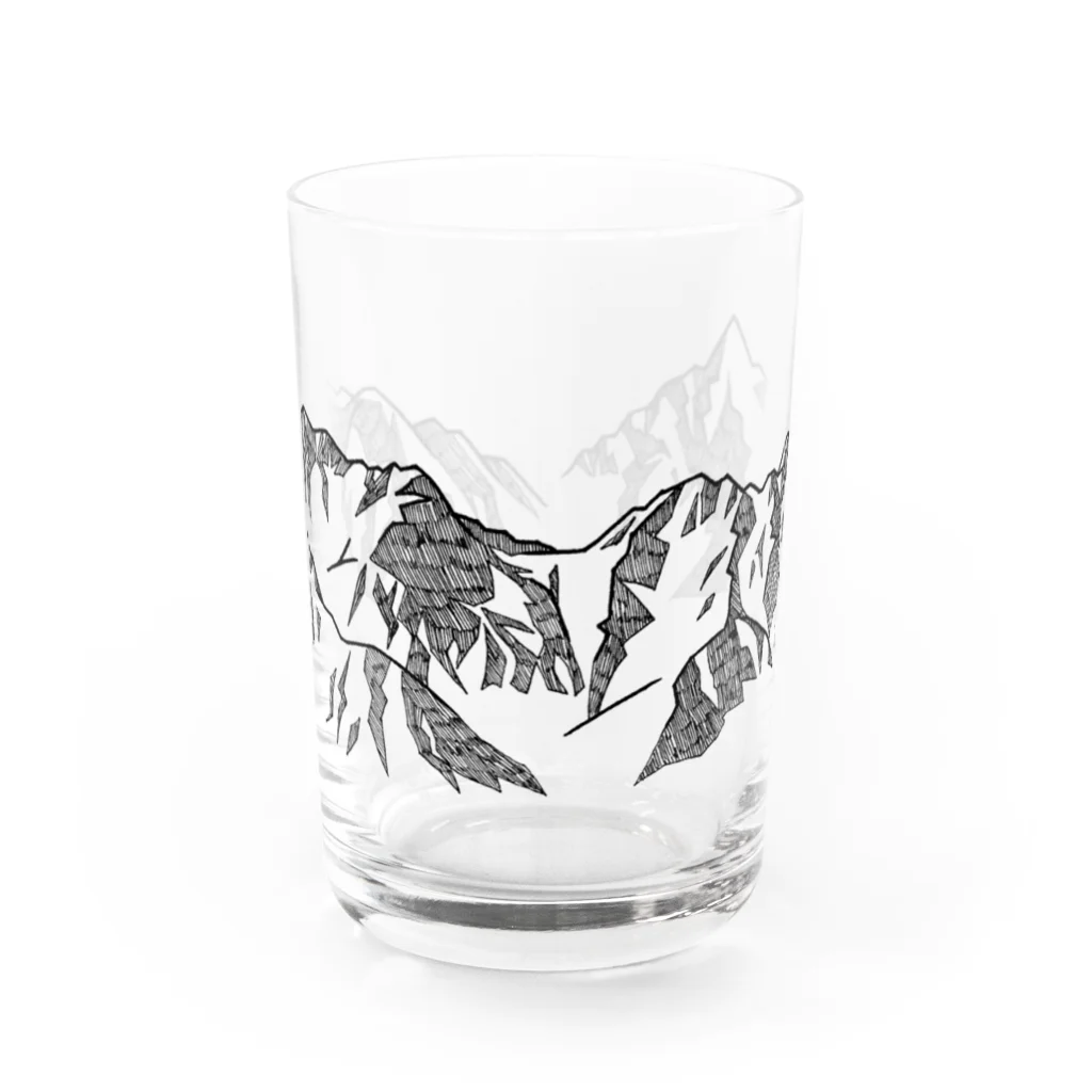 まつのき商店の槍穂高連峰　黒ペン Water Glass :front