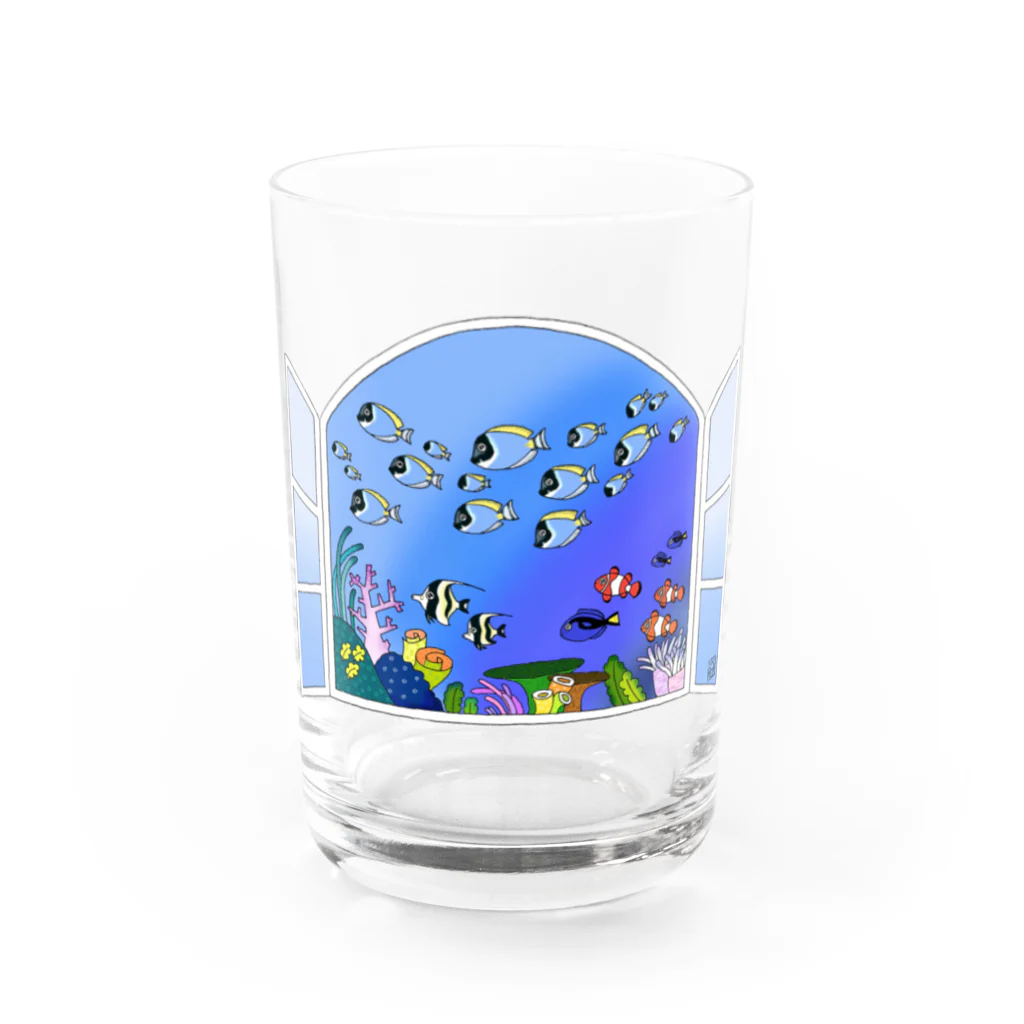 栗坊屋のパウダーブルーが泳ぐ海 Water Glass :front