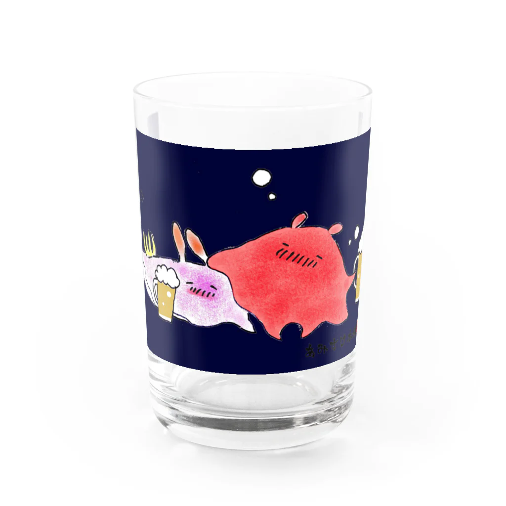 あみすけ本舗＠深海生物推し の深海呑み（ウミウシ＆メンダコ）ブルー Water Glass :front