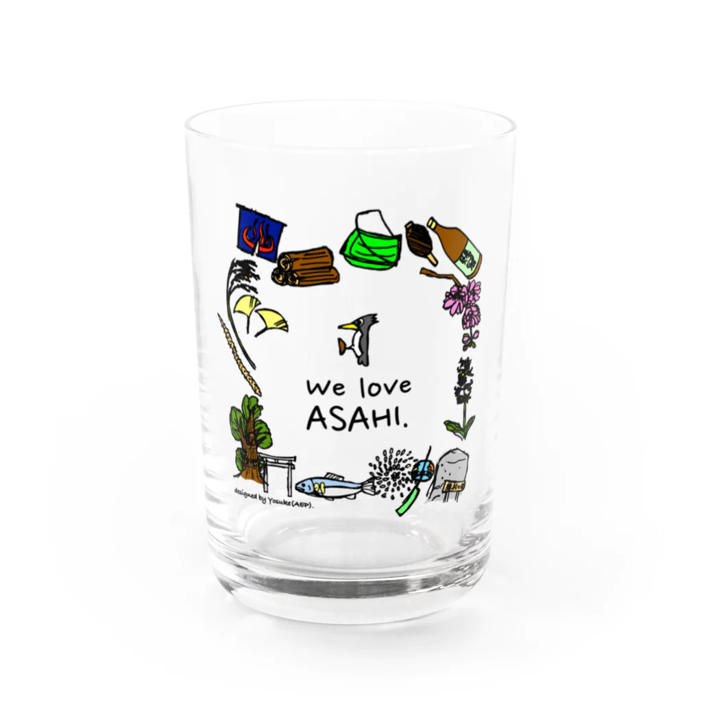 アサノエンタープライズ -Asano Enterprise-のWe Love ASAHI(旭Tシャツ表面のイラスト) Water Glass :front