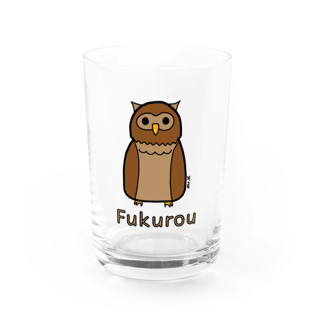 MrKShirtsのFukurou (フクロウ) 色デザイン Water Glass :front