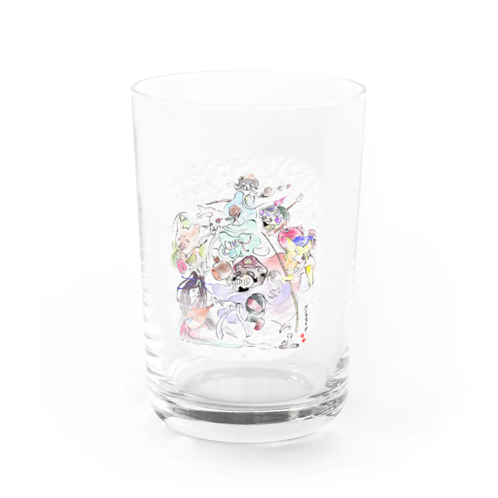 きたはりゃおえかき。。SUZURI店のおねがい！もふもふ七福神さま〜♪ Water Glass :front