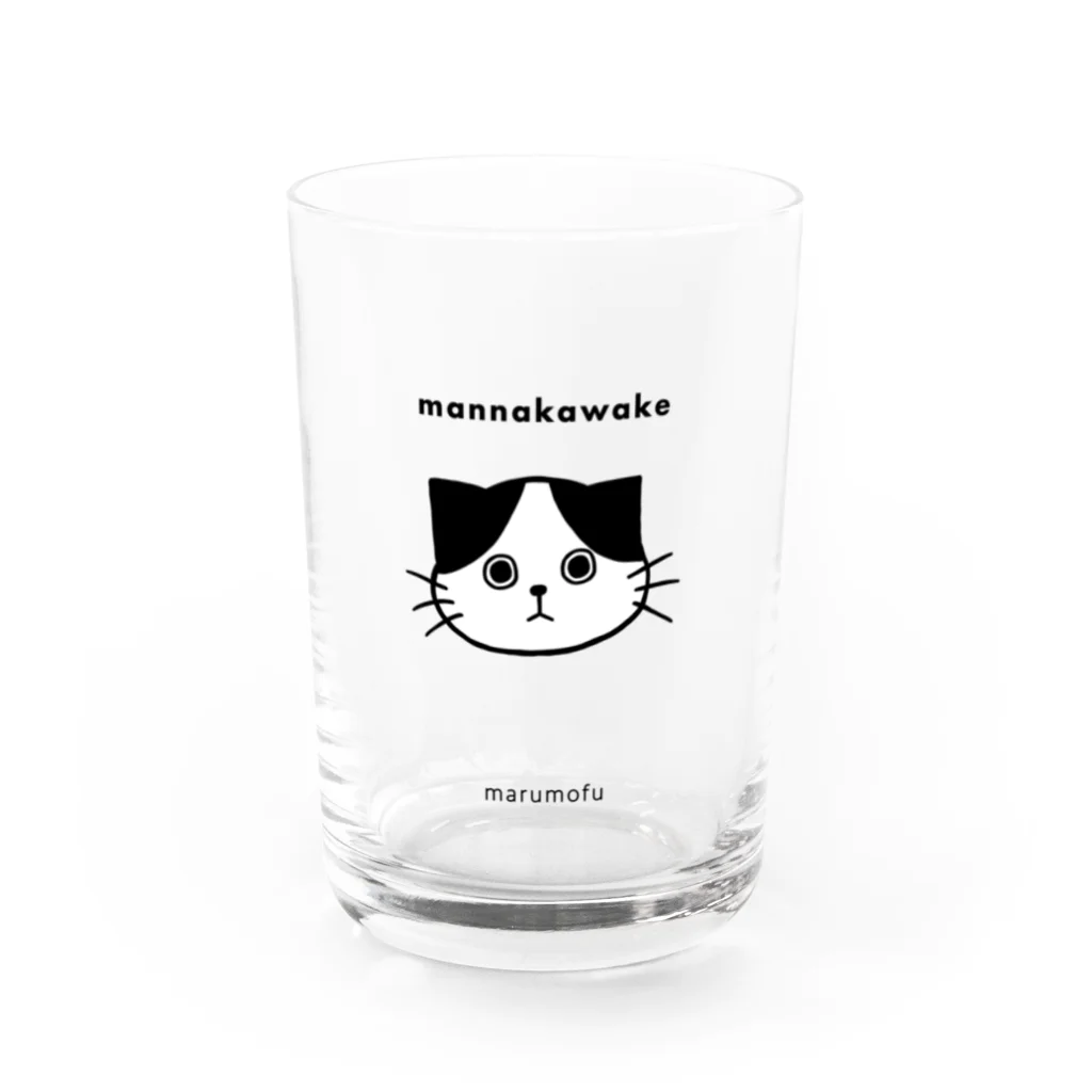 まるっともふもふ白黒にゃんずのまんなかわけ猫のグラス Water Glass :front