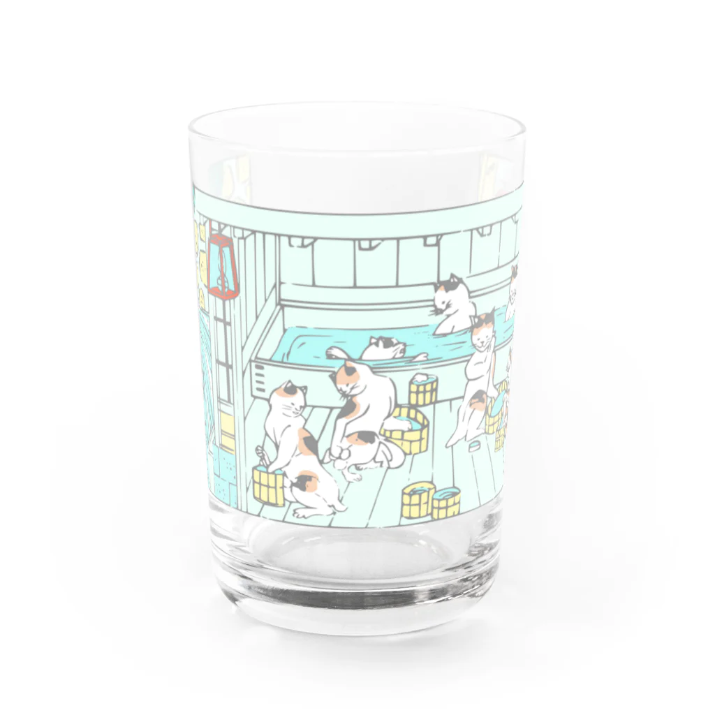 温泉グッズ@ブーさんとキリンの生活の猫の温泉（カラー） Water Glass :front