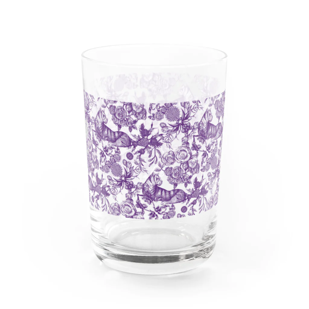 花と寅オンラインショップSUZURI支店の【flor púrpura】総柄グラス グラス左面