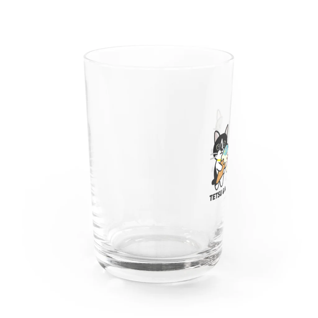 ねこモフ屋のTETSU&MAMETOLA Water Glass :left