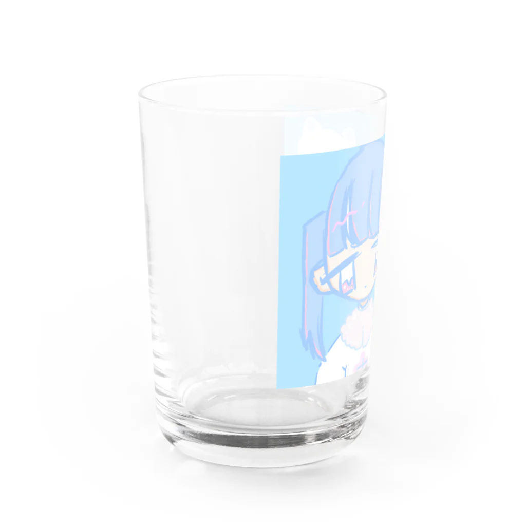 こまちゃんの絵のおみせの女の子とクリームソーダとネコ Water Glass :left