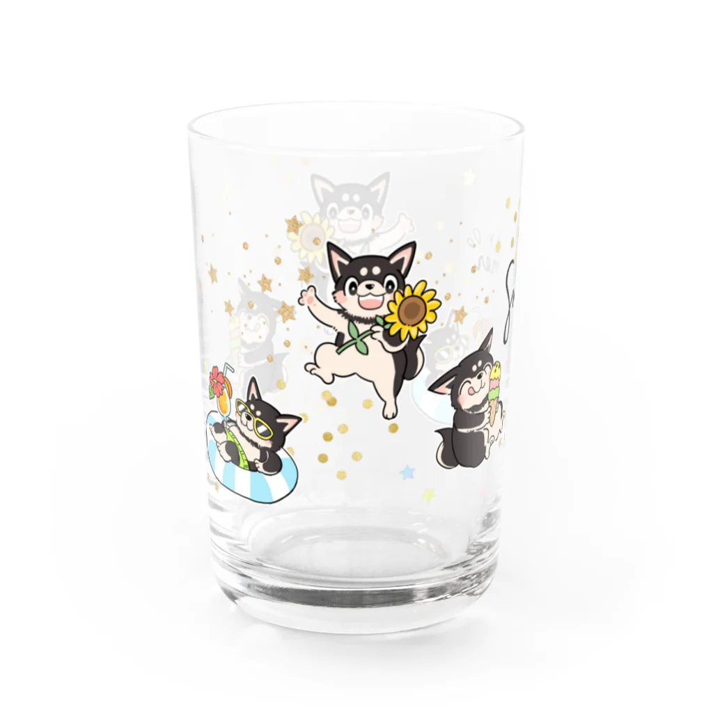 ふんわり本舗のハッピーサマー黒柴（グラス）  Water Glass :left