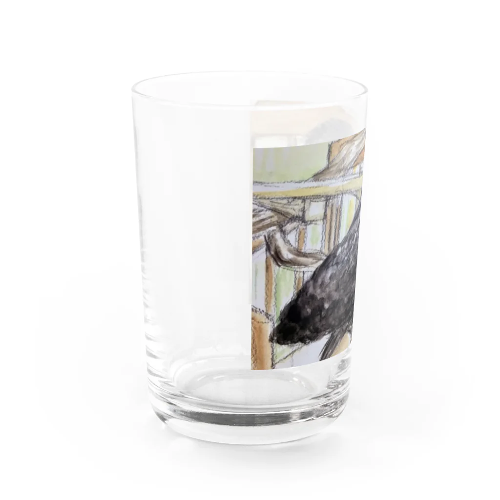 パート主婦しずかのオリジナルイラストグッズのカラスのハッピー Water Glass :left