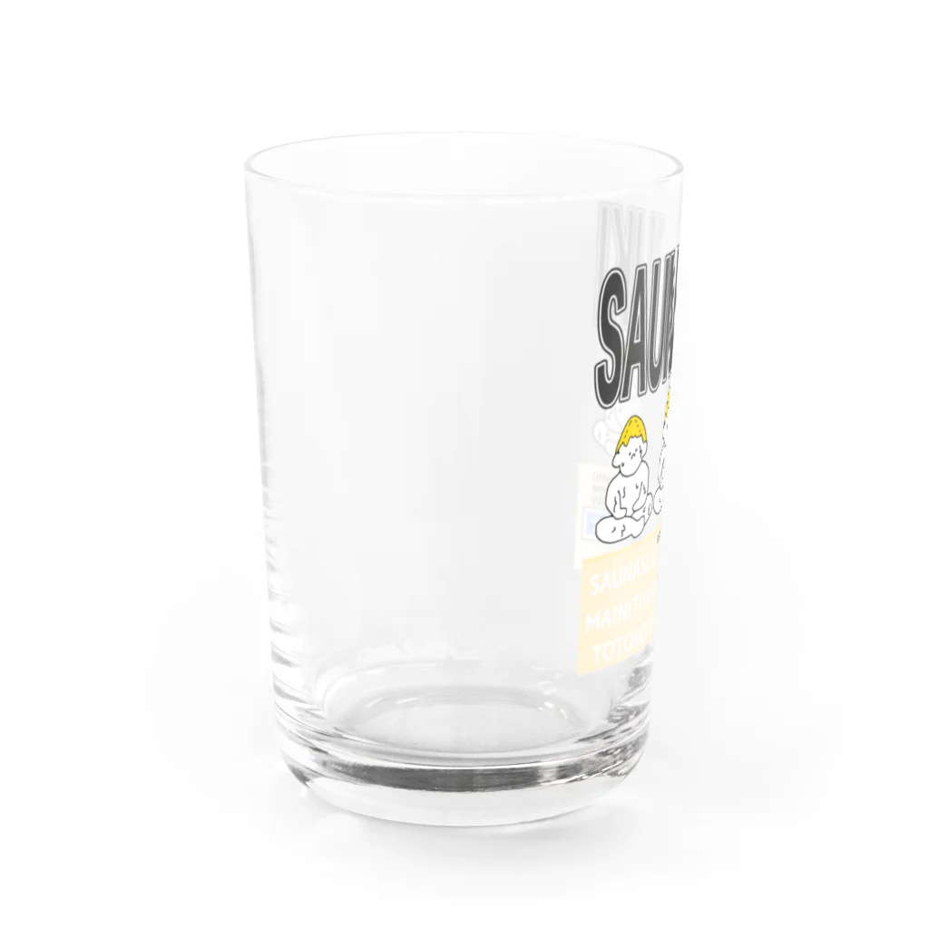 サウナハマって幸せのSAUNA好きな三人衆　〜ポスター風〜 Water Glass :left